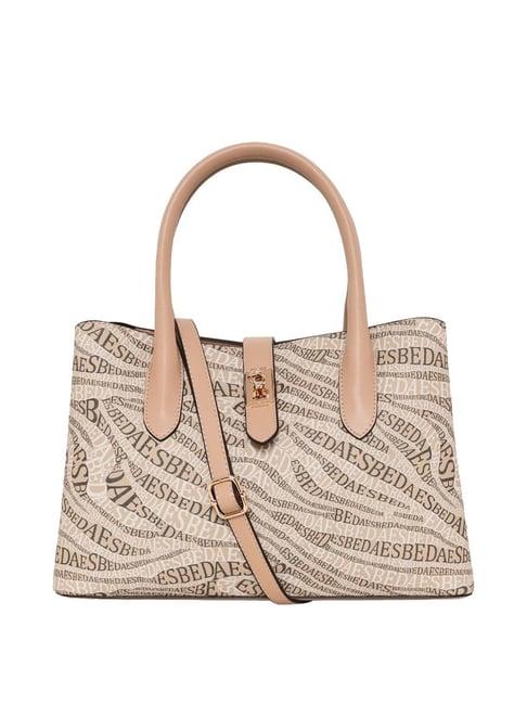 esbeda beige pu printed handbag