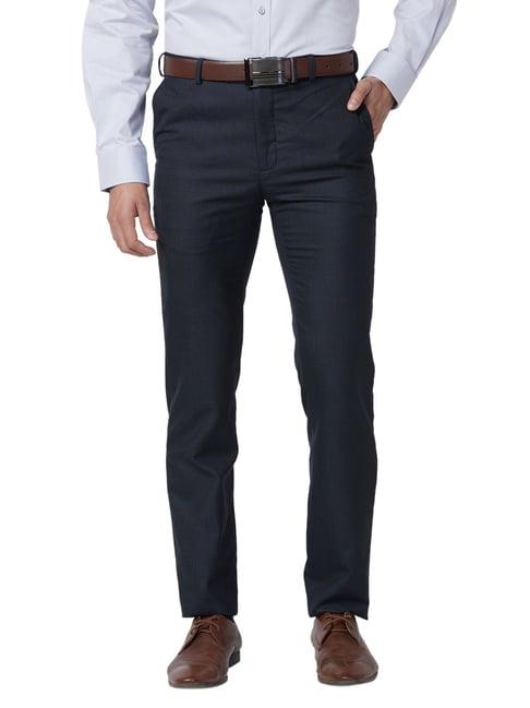 raymond blue classic fit texture trousers