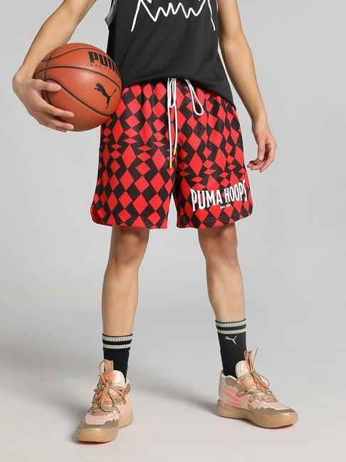 puma the joker pack red regular fit printed sports shorts