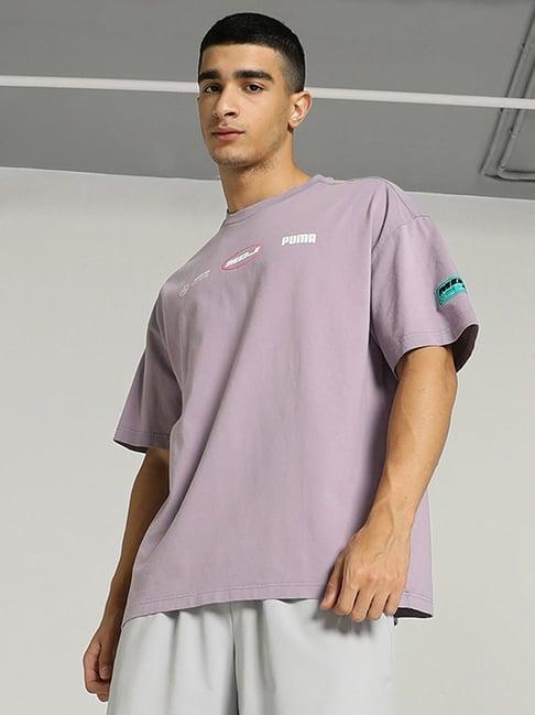 puma pale plum cotton relaxed fit printed t-shirt