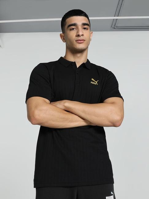 puma black cotton regular fit polo t-shirt