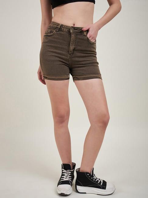 kassually khaki cotton relaxed fit shorts