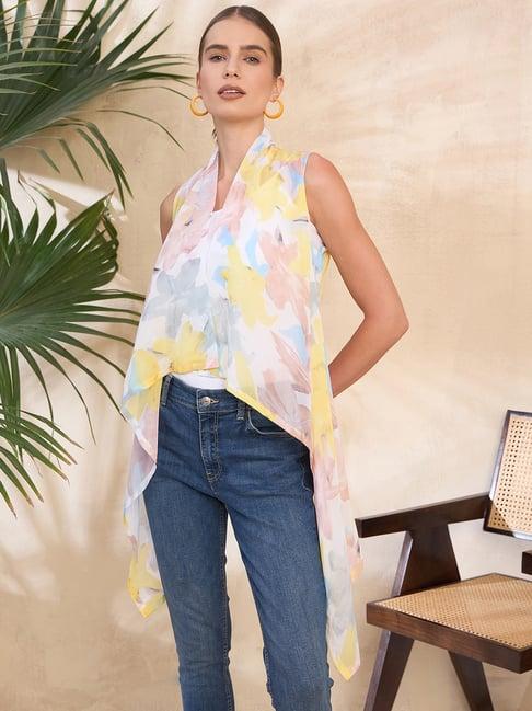 kassually yellow floral print shrug