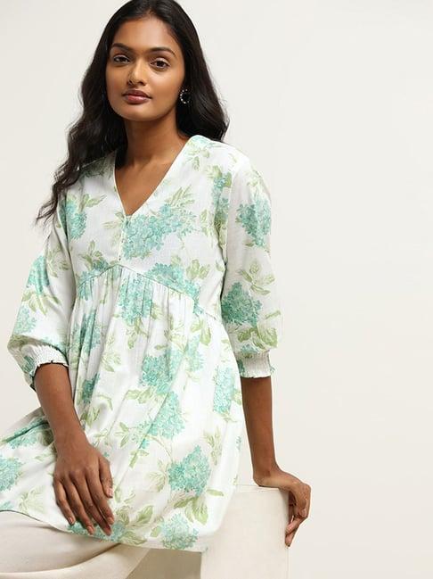 utsa by westside aqua green floral printed kurti