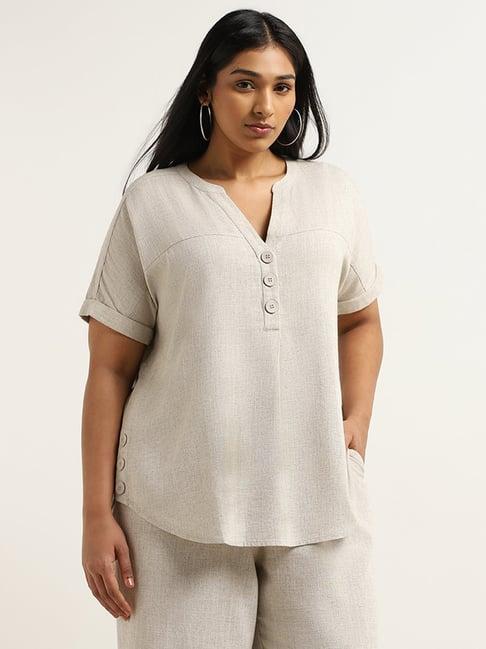 gia by westside beige buttoned linen top