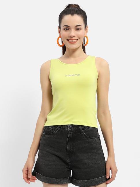 madame neon green cotton logo print crop top