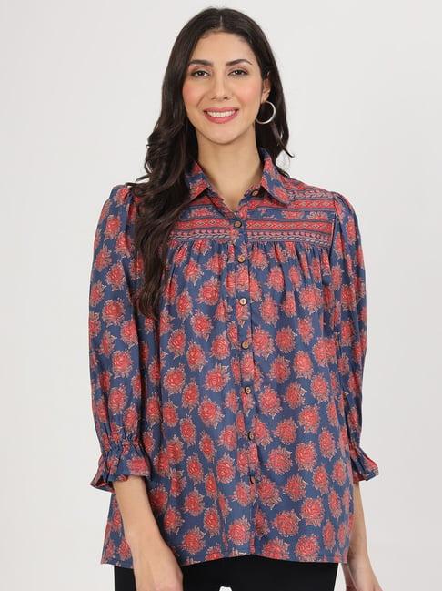 divena navy cotton floral print shirt