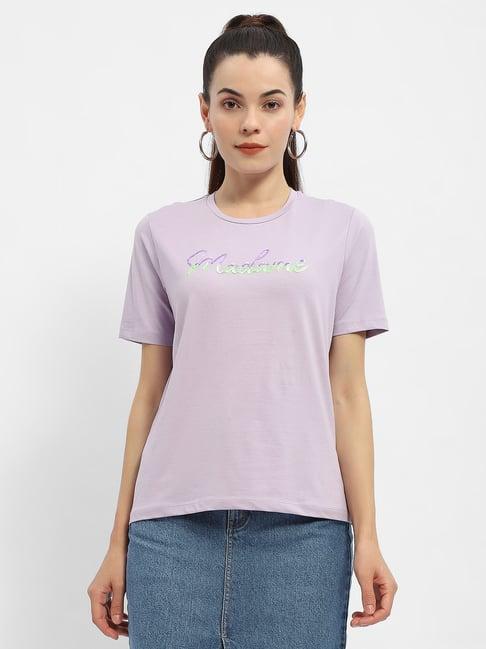 madame lilac cotton embellished t-shirt