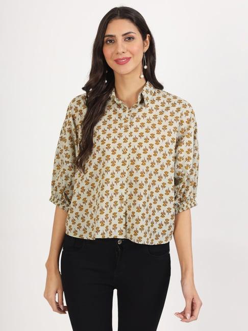 divena green cotton floral print shirt