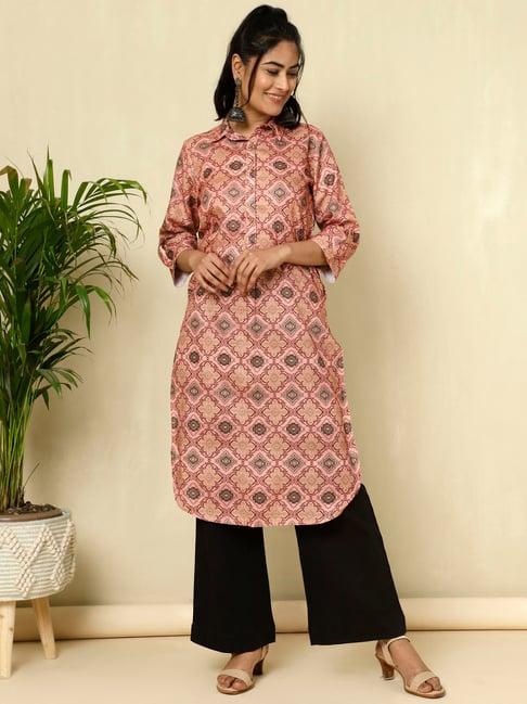 jaipur kurti peach printed straight kurta