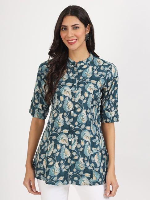 divena bottle green floral print tunic