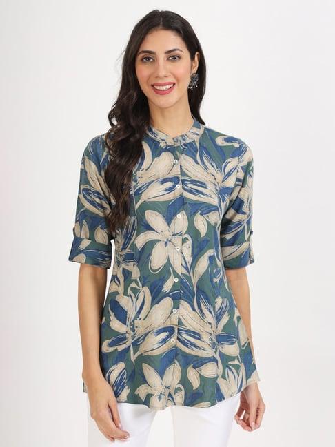 divena green floral print tunic