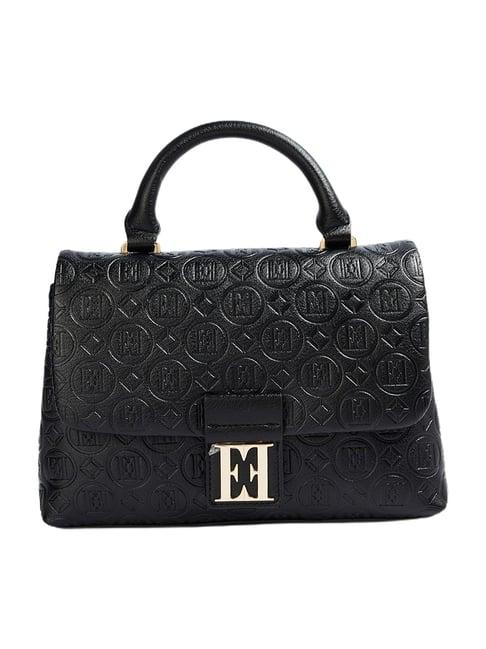 elle black textured satchel handbag