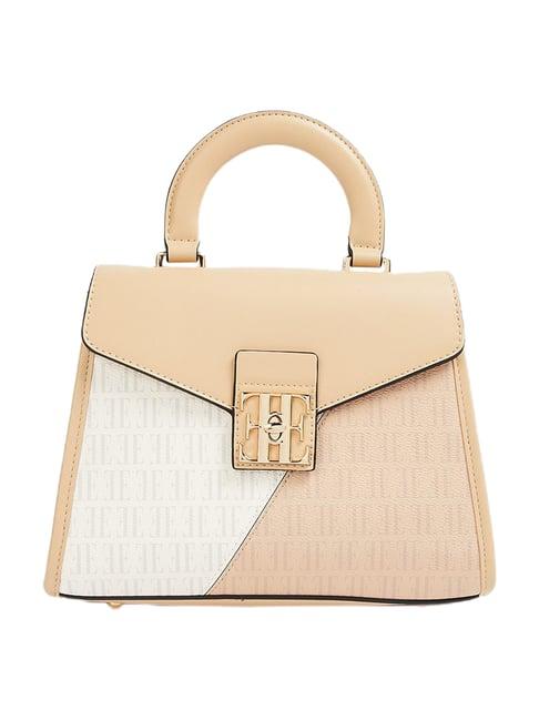 elle beige textured satchel handbag