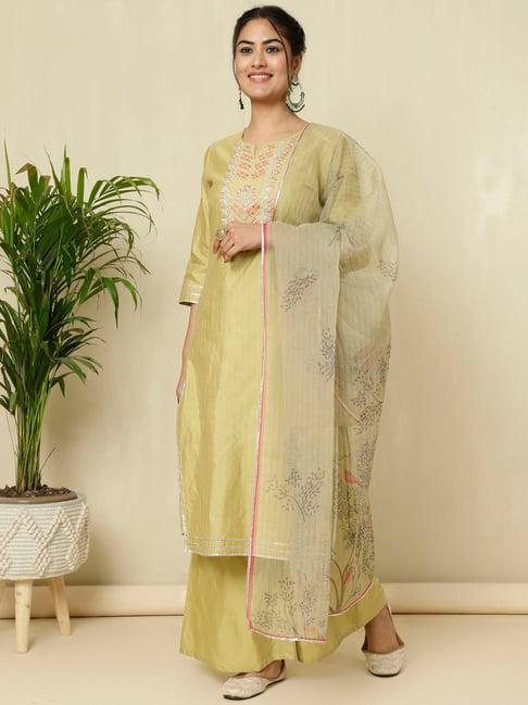 jaipur kurti green embroidered kurta with palazzo & dupatta