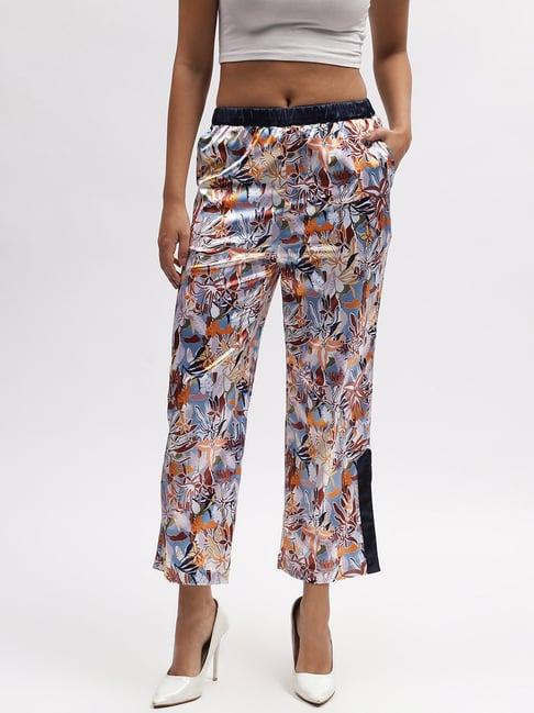 iconic multicolor floral print regular fit mid rise trousers