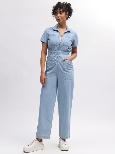 elle blue cotton maxi jumpsuit