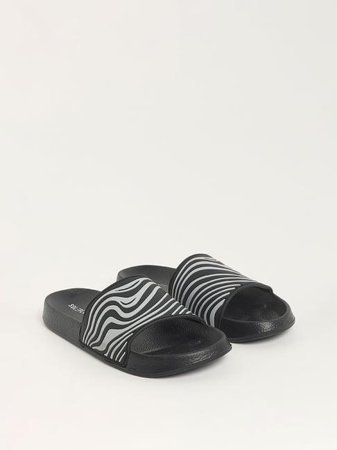 soleplay by westside black patterned slides