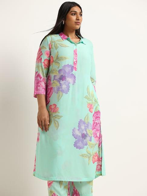 diza by westside light green floral print collared kurta