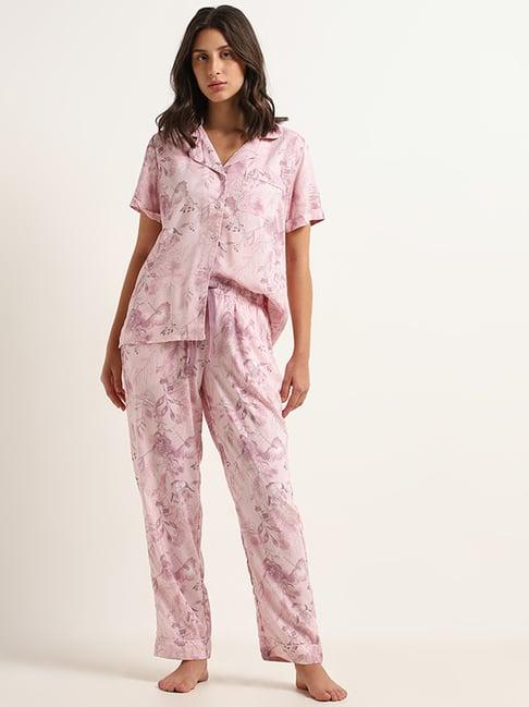 wunderlove by westside pink floral shirt & pyjamas set