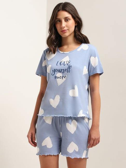 wunderlove by westside blue printed shorts set in a bag