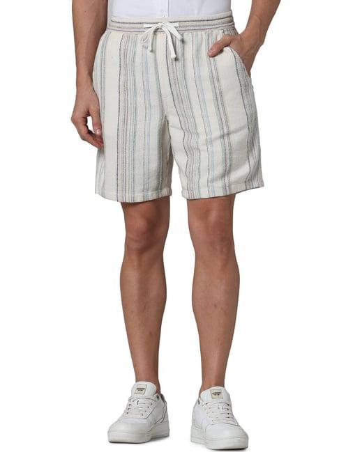 celio* ecru regular fit striped denim shorts