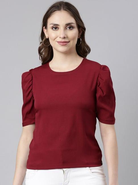 twin birds maroon top