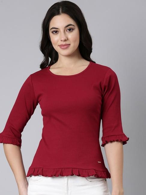 twin birds maroon top