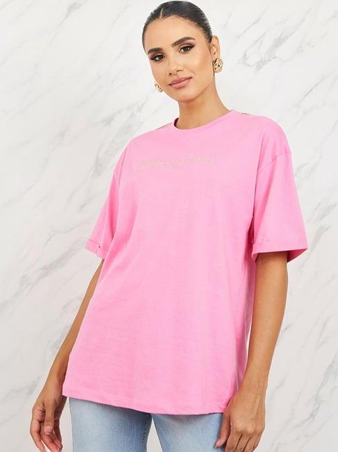 styli pink cotton embroidered t-shirt