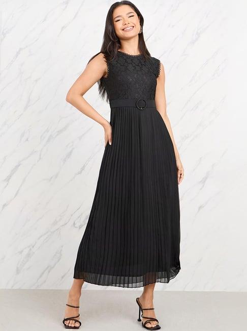 styli black self pattern maxi dress