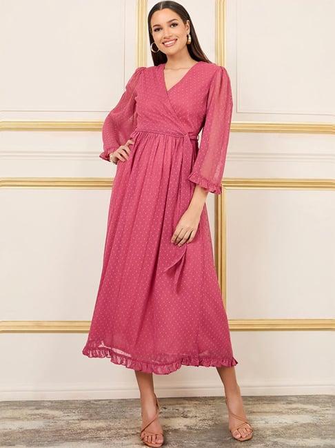 styli pink self pattern a-line dress