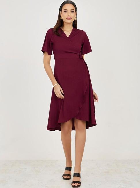 styli maroon a-line dress