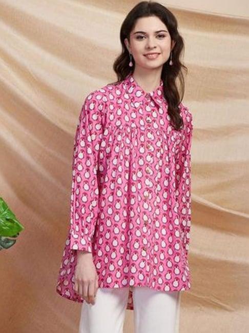 fashor pink cotton printed shirt