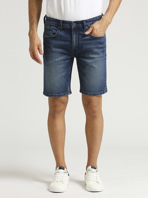 pepe jeans mid indigo blue regular fit denim shorts