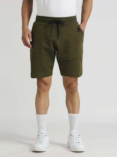 pepe jeans olive green cotton regular fit shorts