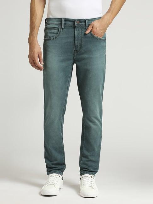 pepe jeans green tinted blue cotton skinny jeans