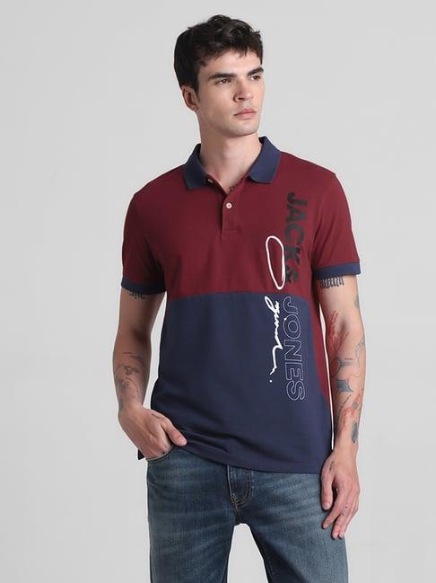 jack & jones rio red cotton slim fit colour block polo t-shirt