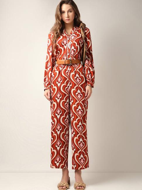 vero moda orange & brown printed high rise pants