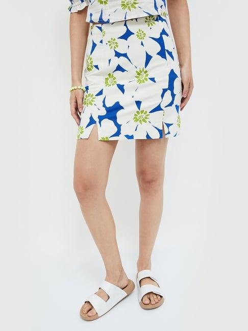 ginger by lifestyle off white linen floral print skirt