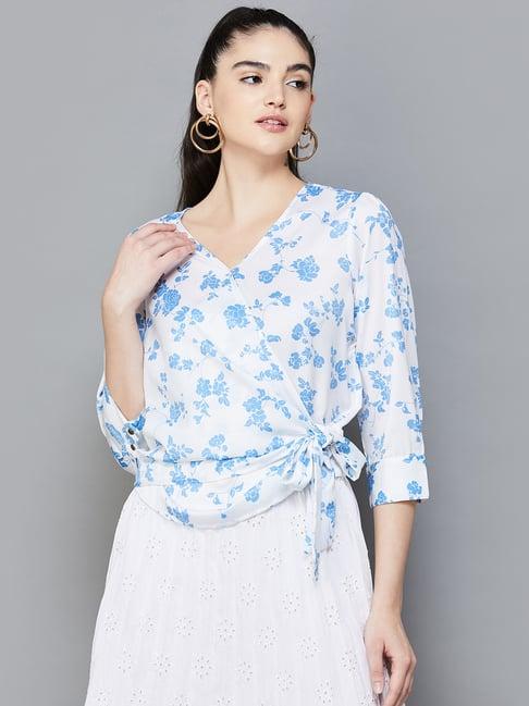 code by lifestyle white & blue floral print top