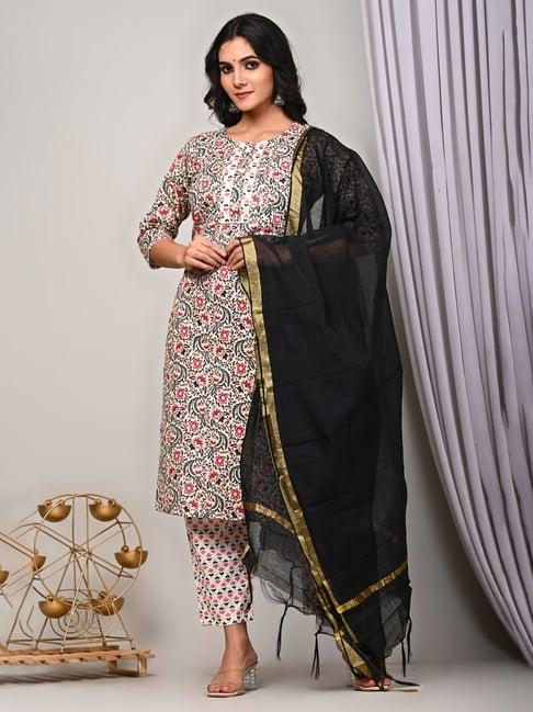 indi inside cream printed kurta with pant & dupatta