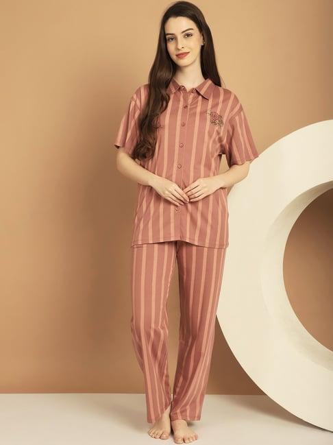 kanvin rust cotton printed shirt pyjamas set