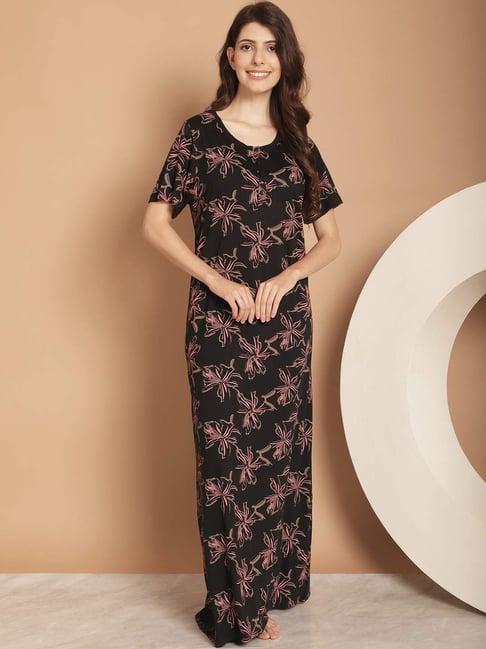 kanvin black cotton printed nighty