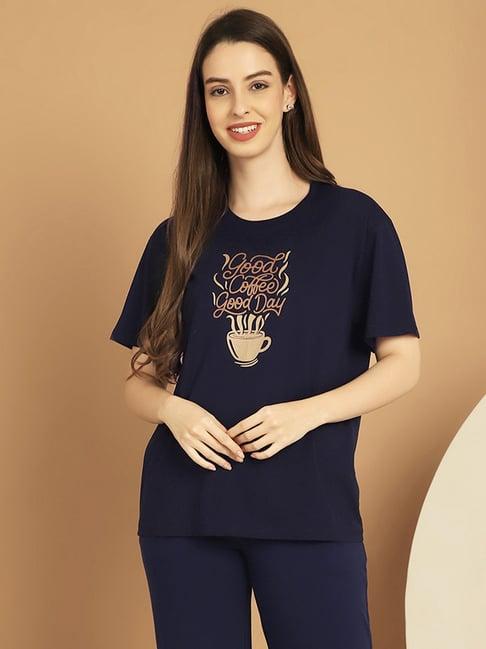 kanvin navy cotton printed t-shirt