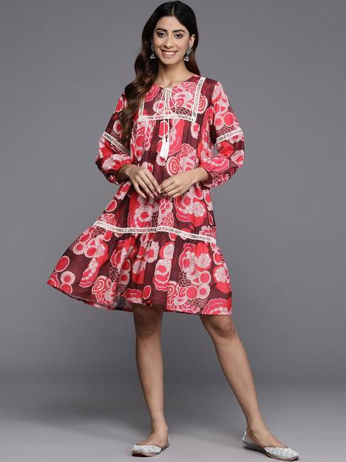 varanga pink cotton printed a-line dress