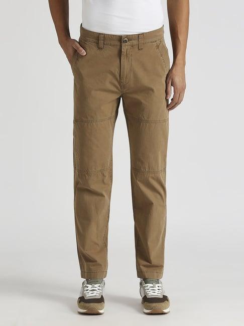 pepe jeans khaki brown cotton straight fit cargos