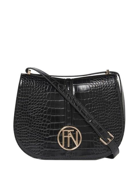 forever new black textured medium slings handbag