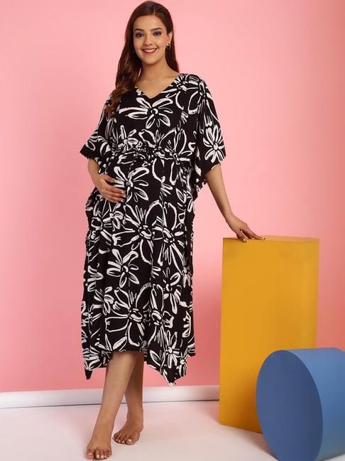 secret wish black printed maternity kaftan