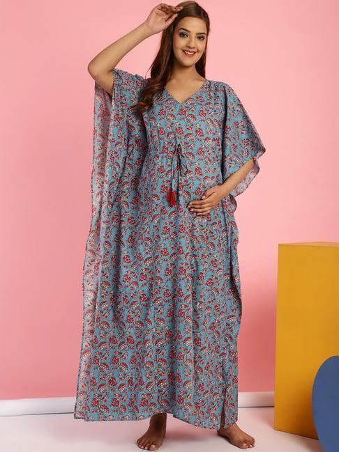 secret wish sky blue cotton printed maternity kaftan