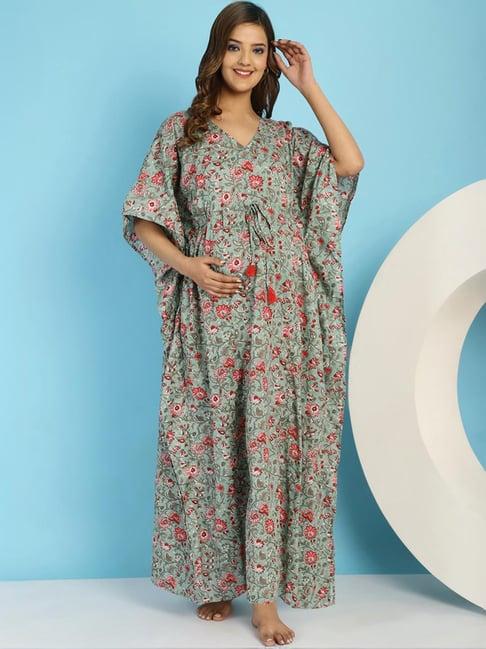 secret wish sage green cotton printed maternity kaftan